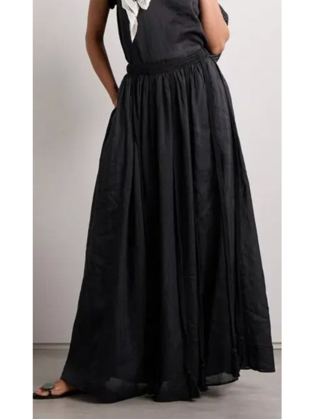 NWT ULLA JOHNSON corrine cotton-trimmed ramie maxi skirt black size 4